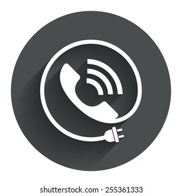 Phone sign icon. Call support center symbol. Communication technology with electric plug. Circle flat button with shadow. Modern UI website navigation. Vector