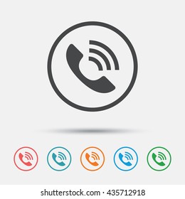 Phone sign icon. Call support center symbol. Communication technology. Graphic element on white background. Colour clean flat call icons. Vector