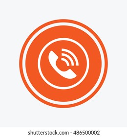 Phone sign icon. Call support center symbol. Communication technology. Graphic design element. Flat call symbol on the round button. Vector