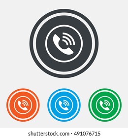 Phone sign icon. Call support center symbol. Communication technology. Graphic design web element. Flat call symbol on the round button. Vector