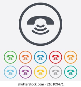 Phone sign icon. Support symbol. Call center. Round circle buttons with frame. Vector