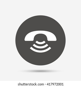 Phone sign icon. Support symbol. Call center. Gray circle button with icon. Vector