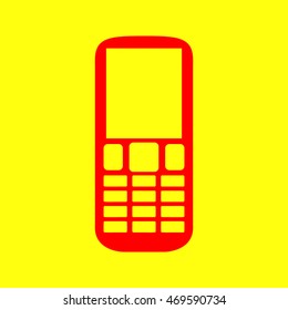 Phone sign illustration. Red on yellow background.