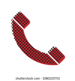 Phone sign illustration. Vector. Brown icon with shifted black circle pattern as duplicate at white background. Isolated.