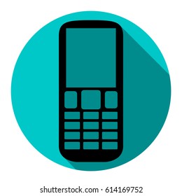 Phone sign illustration. Vector. Flat black icon with flat shadow on sky circle with white background. Isolated.