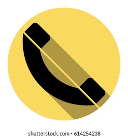 Phone sign illustration. Vector. Flat black icon with flat shadow on royal yellow circle with white background. Isolated.