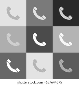 Phone sign illustration. Vector. Grayscale version of Popart-style icon.