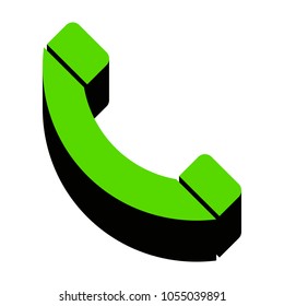 Phone sign illustration. Vector. Green 3d icon with black side on white background. Isolated.