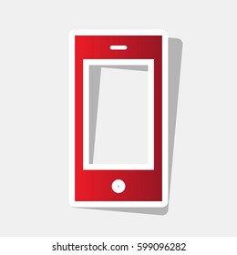 Phone sign illustration. Vector. New year reddish icon with outside stroke and gray shadow on light gray background.