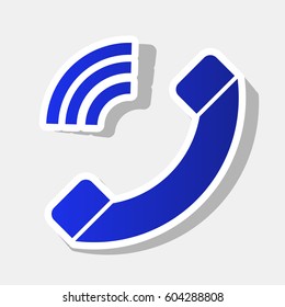Phone sign illustration. Vector. New year bluish icon with outside stroke and gray shadow on light gray background.