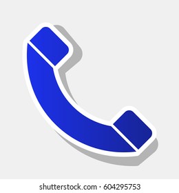 Phone sign illustration. Vector. New year bluish icon with outside stroke and gray shadow on light gray background.