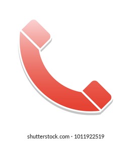 Phone sign illustration. Vector. Reddish icon with white and gray shadow on white background. Isolated.