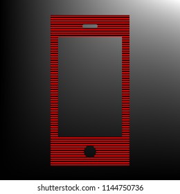 Phone sign illustration. Vector. Striped red and black icon at gradient blackish background. Zebra.