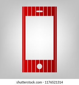 Phone sign illustration. Vector. Vertically divided icon with colors from reddish gradient in gray background with light in center.
