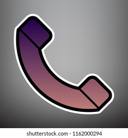 Phone sign illustration. Vector. Violet gradient icon with black and white linear edges at gray background.