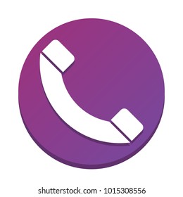 Phone sign illustration. Vector. White icon with flat shadow on purpureus circle at white background. Isolated.