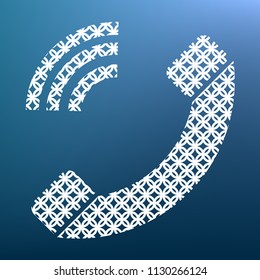 Phone sign illustration. Vector. White textured icon at lapis lazuli gradient background.