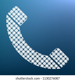 Phone sign illustration. Vector. White textured icon at lapis lazuli gradient background.