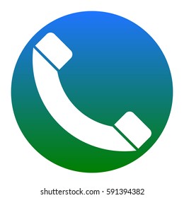 Phone sign illustration. Vector. White icon in bluish circle on white background. Isolated.
