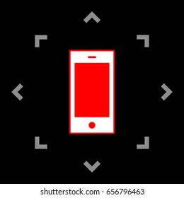 Phone sign illustration. Vector. White icon in gray focus like mandala on black background.