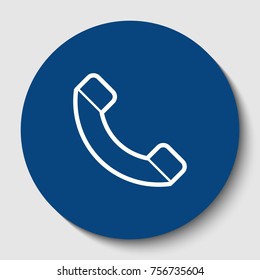 Phone sign illustration. Vector. White contour icon in dark cerulean circle at white background. Isolated.