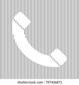 Phone sign illustration. Vector. White icon on grayish striped background. Optical illusion.