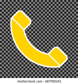 Phone sign illustration. Vector. Yellow icon with white contour on dark transparent background.