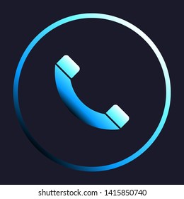 Phone sign illustration. White, cyan and blue gradient icon as round button in white shell at dark blue background. Illustration.