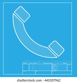 Phone sign illustration. White section of icon on blueprint template.