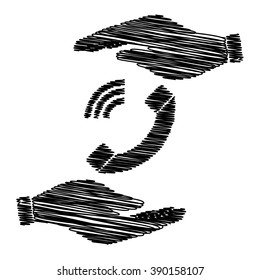 Phone sign. Save or protect symbol by hands with scribble effect.