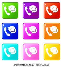 Phone sign and support speech bubbles sign icons of 9 color set isolated vector illustration