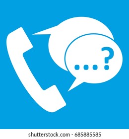 Phone sign and support speech bubbles sign icon white isolated on blue background vector illustration