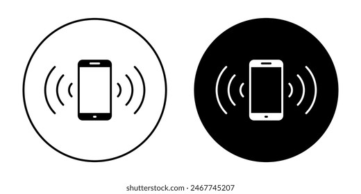 Phone with signal icon on black circle. Vibrating cellphone concept