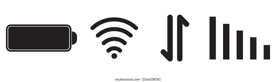 Phone signal WIFI and battery icons. Mobile interface top bar icon set. Set of android status bar icon vector set . status bar icon vector for mobile phone , UI design, smart phone status bar icon . 