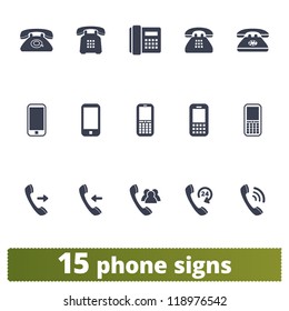 Phone signs: vector set of telephone and mobile icons