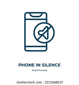Icono de teléfono en silencio. Ilustración vectorial lineal de la colección de smartphones. Esbozar el teléfono en el vector de icono de silencio. Símbolo de línea delgada para uso en aplicaciones web y móviles, logotipo, medios impresos.