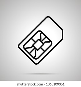 Phone sim card with chip, simple black silhouette on gray
