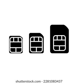 Phone sim card icon, mini micro nano cellular sim card in block black vector illustration in trendy style. Editable graphic resources for many purposes.
