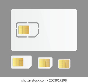 Phone sim card set, realistic white simcards for mobile telephone smartphone collection