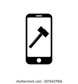 Teléfono con símbolo de icono de martillo simple para aplicación y web