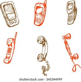 Phone Sketch Evolution Set-Hand drawn vector illustration of phone collection from then to now