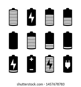 Phone or smartphone battery icons with various charges from fully charged to empty. Isolated on the white background. Vector illustration.