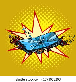 phone smartphone broken screen. Comic cartoon pop art retro vector illustration drawing