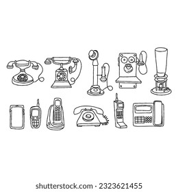 phone and smartphone hand drawn doodle illustrations vector set