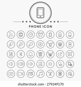 phone and smartphone line icons with circle button
