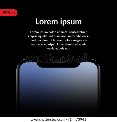 Phone, smartphone, mobile closeup vector mockup isolated on black background with trend gradient screen. Front view realistic illustration phone with text template.