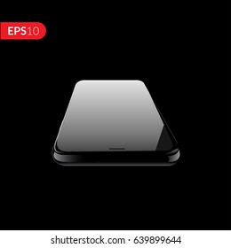 Phone, smartphone, mobile vector mockup isolated on black background with empty screen. Back and front view realistic illustration phone with black color. svg