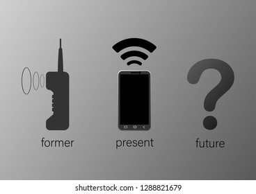 phone, smartphone, Question mark, Gray background, former, present, Future