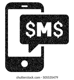 Phone SMS grainy textured icon for overlay watermark stamps. Flat symbol with dust texture. Dotted vector black ink rubber seal stamp with grunge design on a white background.