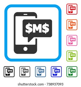 Phone SMS icon. Flat gray iconic symbol in a light blue rounded rectangle. Black, gray, green, blue, red, orange color variants of Phone SMS vector. Designed for web and application user interface.